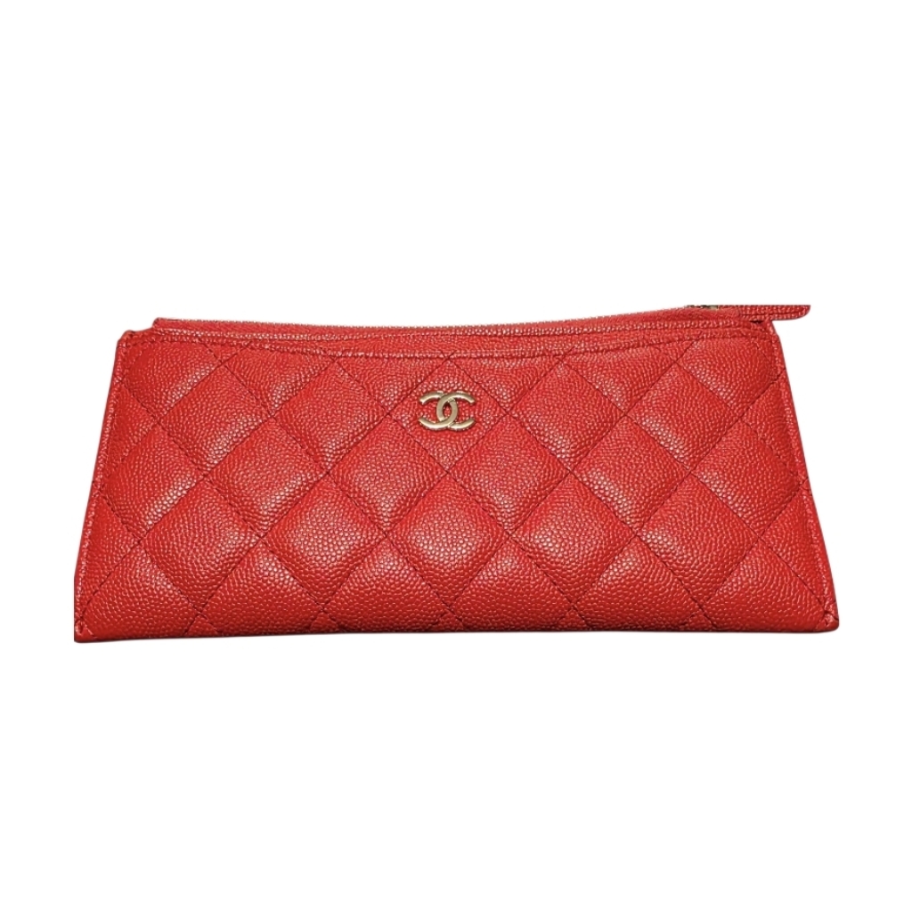 Chanel Caviar Quilted Classic Zip Pouch In Red All Inclusive